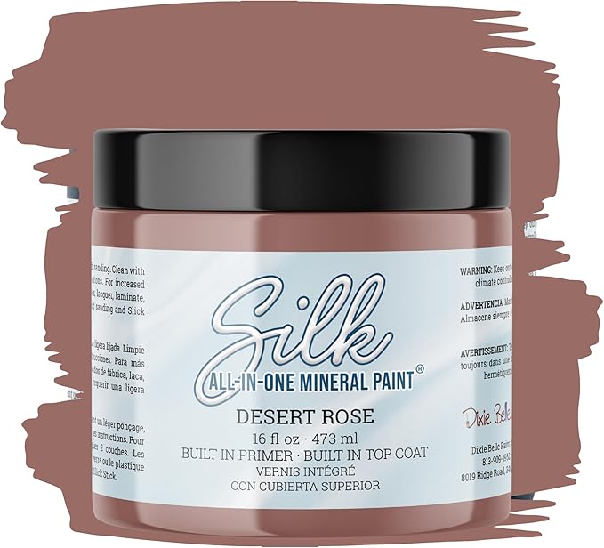 Dixie Belle Silk All-in-One Mineral Paint - Desert Rose (16oz) - Deep Mauve Water Based Built-In Primer + Topcoat for Wood + Metal - Durable Furniture Paint - Low Reflective Finish