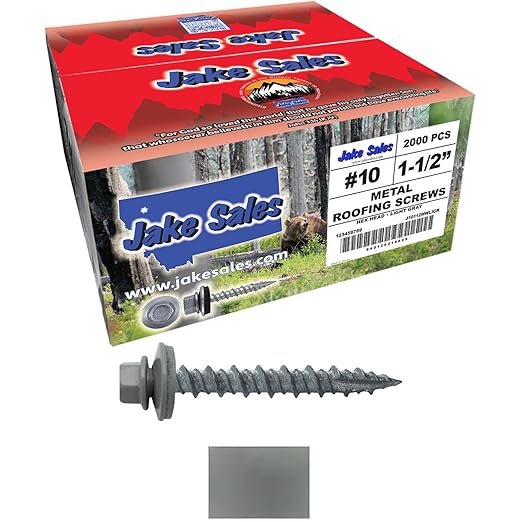 10 x 1-1/2" Light Gray Metal Roofing Screws - Hex Washer Head- Self-Starting/Tapping - EPDM Washer. 8 X 250 Bags - 2,000 Screws