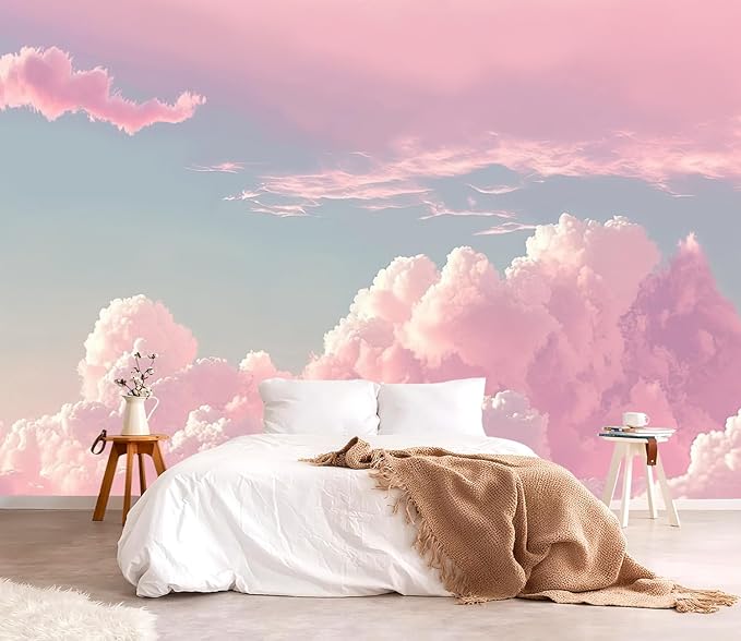 YQWDMX - 3D Pink Cloud Peel and Stick Wallpaper wall Mural Girl Kid's Room ZY08 L