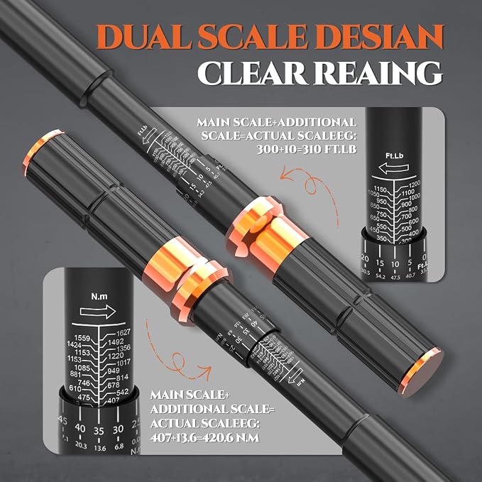 1 Inch Torque Wrench Loud Click (200-1200 Ft.Lb / 271-1627 N.m) | ±3% Accuracy Dual-Direction Dual-Scale Split-body Structure CR-V Mining Equipment, Marine Vessels,Construction Machinery,Rai