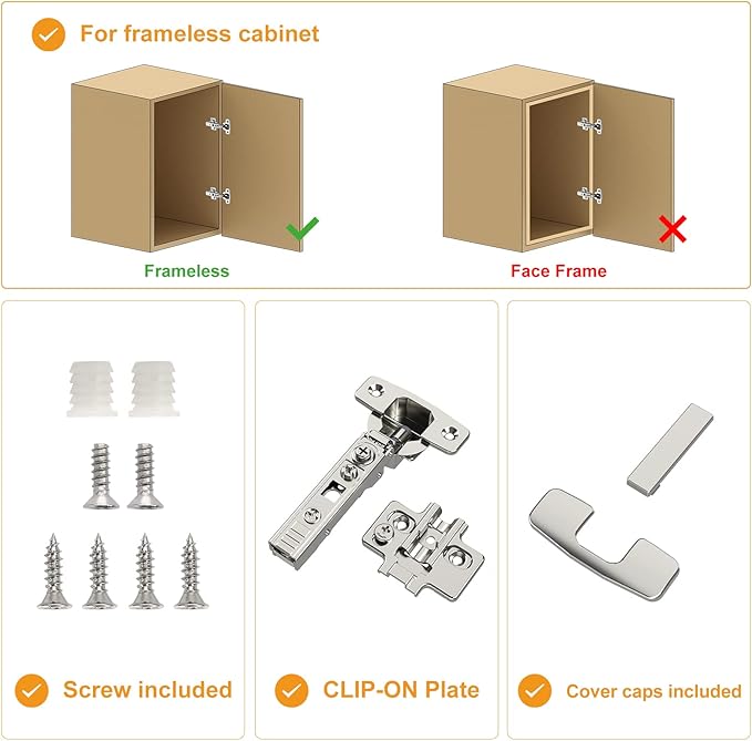 Chibery 20 Pack Frameless Full Overlay Soft Close Concealed European Hinges, Self Closing Satin Nickel, 105 ° Open Angle 4D Adjustment, Speed Control, Clip On, Stainless Steel for Cabinet Door