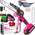 Pink Mini Chainsaw Cordless 6 inch - Electric Hand Held Chain Saw Battery Powered with Power Indicator - Rechargeable Portable Small Chainsaw for Women, Yard Tools Gifts for Gardeners Woman