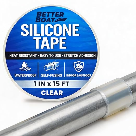 Better Boat Self Fusing Silicone Tape Waterproof Clear, Plumbing Tape for Leaks, Hose and Pipe Repair Tape, 1 in x 15 ft