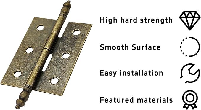 4Pcs Antique Bronze Folding Butt Hinges, Vintage Brass Hinges for Cabinet, Door, Window, Wooden Box, Chest, Cupboard, Furniture Hardware, Size 2.16" x 1.57"