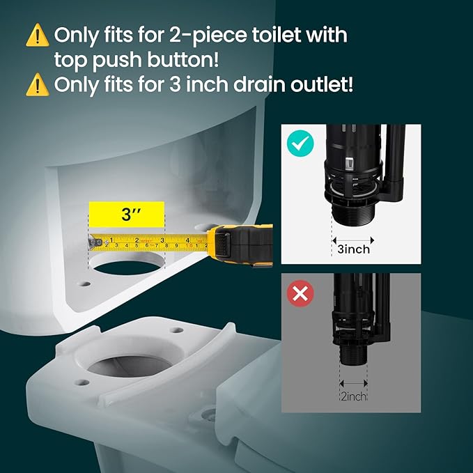R&T 3-Inch Dual Flush Valve with Top Push Button Toilet Repair Kit Inside Tank dual flush valve replacement kit for 2-piece Toilet, Quick Fix Toilet Leaking, Running Water and Ghost Flush A2422M