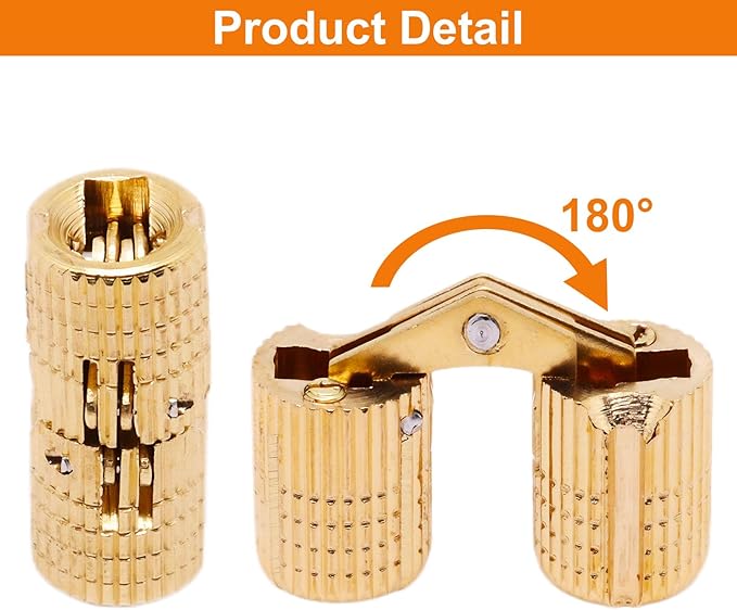 8mm Invisible Brass Barrel Hinges Hidden 180 Degree Opening Angle for DIY Jewelry Box Hand 4 pcs