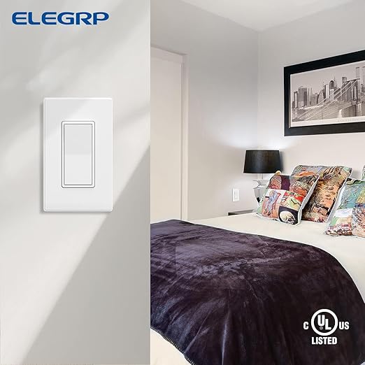 ELEGRP Matte White 3 Way Decorative Light Switch, 15Amp, 120-277 Volt, AC Decors Rocker Paddle Wall Switch Replacement, Self-Grounding, Residential and Commercial Grade, UL Listed (5 Pack)