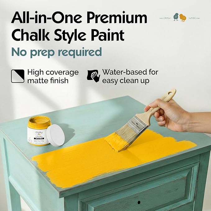 Chalky Chicks 4 Fl Oz Matte Bees Knees (Yellow) Chalk Paint for Furniture Without Sanding - No Prep Furniture Paint No Sanding All in One for Crafts, Wood, Walls, Cabinet, Metal, Dresser, Farmhouse