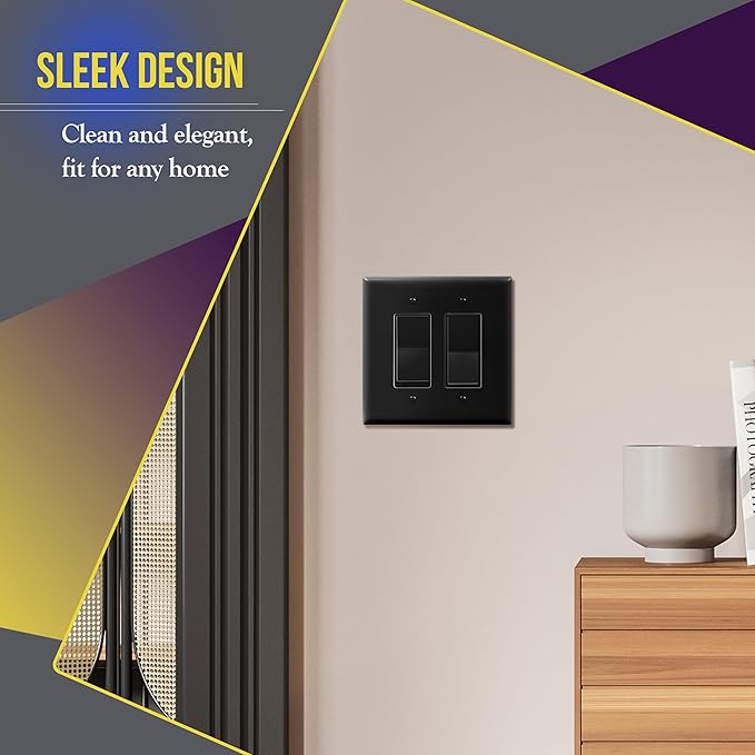 ENERLITES Double Decorator Switch Cover, Two Gang Outlet Wall Plate, Oversized 2-Gang 5.5" x 5.5", Unbreakable Polycarbonate Thermoplastic, UL Listed, 8832-BK, Black