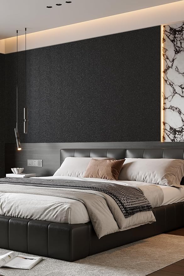 Zeeko Black Peel and Stick Wallpaper 23.6" x 120" Removable Crocodile Wallpaper Embossed Contact Paper Textured Wall Paper for Cabinet Bedroom Bathroom