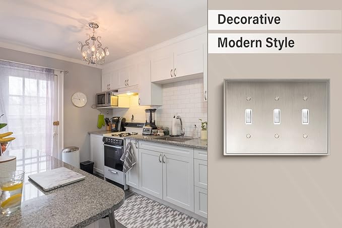 Henne Bery Soft Modern Decorative Wall Plate Switch Plate Outlet Cover (Triple Toggle, Satin Nickel)