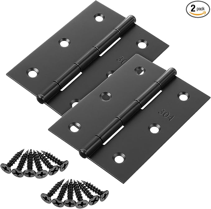 2 Pcs 3" Stainless Door Hinges,Stainless Steel Folding Butt Hinge Door Hinges with 12pcs Screws for Doors Wooden Boxes Windows (Black)
