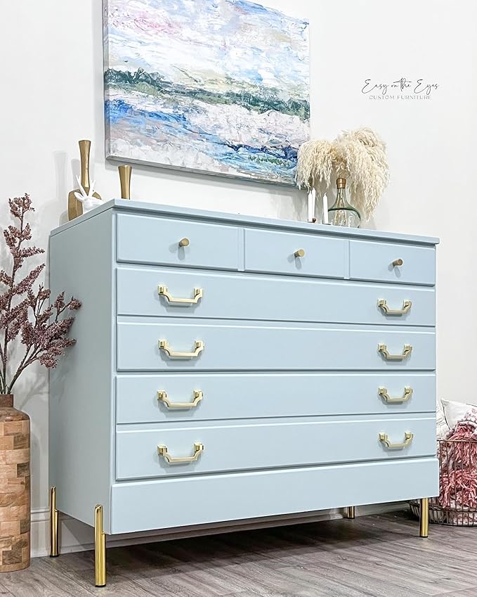 Annie Sloan Satin Paint (Upstate Blue, 25 Fl Oz /750 mL). Soft sheen for interior wood and metal. Self-leveling, all-in-one paint with no wax or lacquer required.