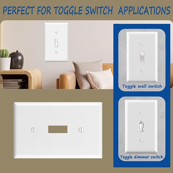 Light Switch Cover Plate,Toggle Light Switch Wall Plate,Toggle Wall Plate Cover,Standard Size 1-Gang 4.50" x 2.76",Unbreakable Polycarbonate Thermoplastic,UL Listed (2 Pack, Glossy White)