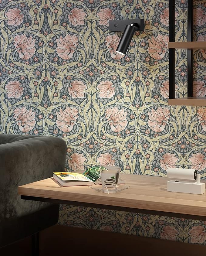 HAOKHOME Vintage Floral Wallpaper Peel and Stick Botanical Grey/Terracotta Wall Murals Home Kitchen Bedroom Decor by William Morris 17.3in x 32.8ft