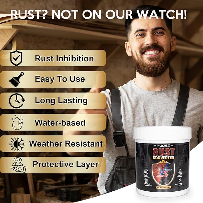 2-in-1 Rust Converter Paint for Metal, 35 Floz Black Rust Inhibitor Metal Primer, Water-Based Rust Reformer for Trailer Cars, Long-Lasting Rust-proof Protective Coating, Corrosion Protection