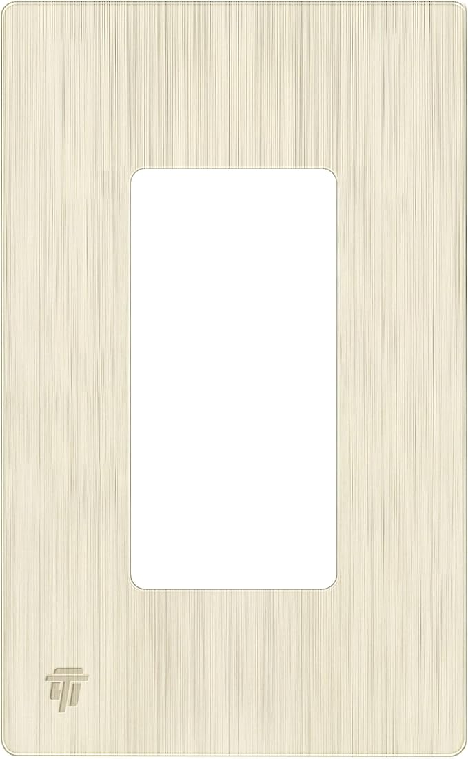 ENERLITES Brushed Screwless Decorator Wall Plate Child Safe Outlet Cover, Gloss Finish, Size 1-Gang 4.68" H x 2.93" L, Unbreakable Polycarbonate Thermoplastic, SI8831-BLA, Brushed Light Almond