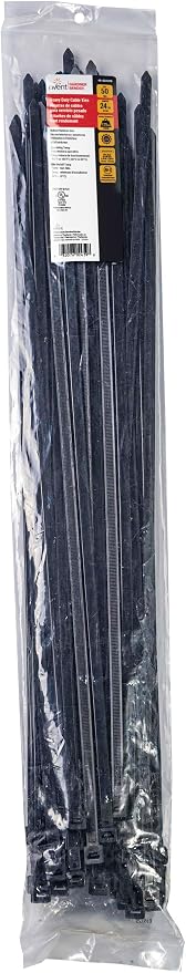 Gardner Bender 46-424UVB Heavy-Duty Cable Tie, 24 inch, 180 lb, Electrical Wire and Cord Management, Nylon Zip Tie, 50 Pk, UV Resistant Black