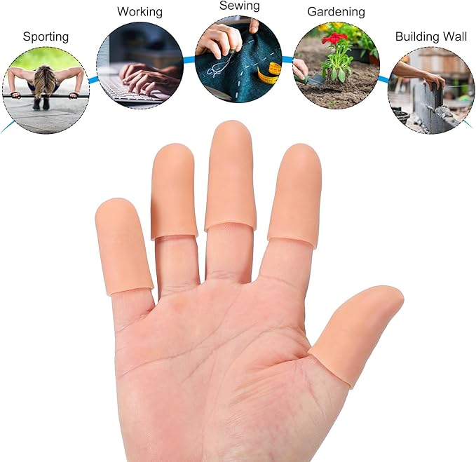 PATIKIL Finger Sleeve Protectors, 20pcs Silicone Finger Cots Cover Cap Thumb Guard Gel Finger Protection for Repair, Sports, 2 Size Skin Color