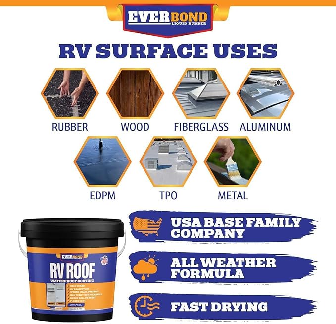 Everbond RV Roof Coating, Solar Reflective RV Roof Sealant, Waterproofing for Campers, Trailers, RVs, White, 3 Gallons