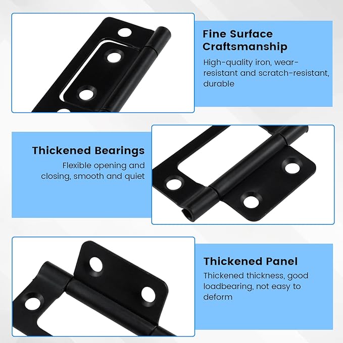 SDTC Tech 4-Pack Non-Mortise Door Hinges Bifold Butt Cabinet Hinges with Screws for Furniture Windows Cupboard etc. - 2 x 0.9 Inch, Black