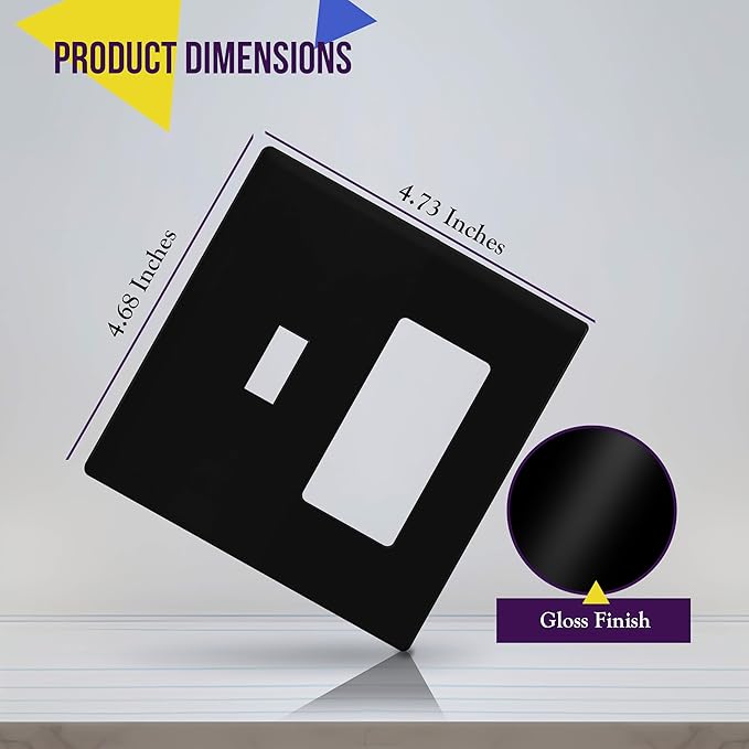ENERLITES Combination Toggle Light Switch/Decorator Light Switch Plate, Double Switch Wall Plate, Standard Size 2-Gang 4.68" x 4.73", Polycarbonate Thermoplastic, Gloss Finish, SI881131-BK, Black