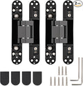 HBL' 2 Pack Hidden Door Hinges, 7 Inch Black Heavy Duty Hidden Hinges for Secret Doors, 3-Way Adjustable to Bulid Conceal Bookcase Door
