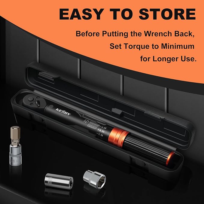 Kerry 3/8 Inch Drive Click Torque Wrench, 5-50 ft-lb/6.8-67.8 Nm | ±3% Accuracy, Dual Scale, 72-Tooth Reversible Ratchet, Quick Release and Locking Adjustment with Case for Motorcycles, Cars