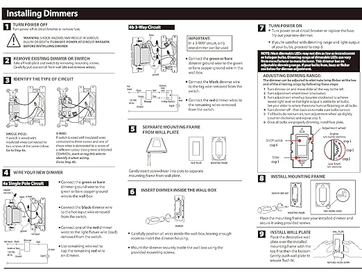 Cloudy Bay in Wall Dimmer Switch for LED Light/CFL/Incandescent,3-Way Single Pole Dimmable Slide,600 Watt max,Cover Plate Included