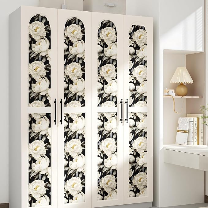 ILHIIOR Black/White Floral Peel and Stick Wallpaper 17.5 x 78 Inches | Leaf Removable Self Adhesive Waterproof Contact Paper, Renter Friendly Decor for Cabinets, Drawers & Bedroom Walls