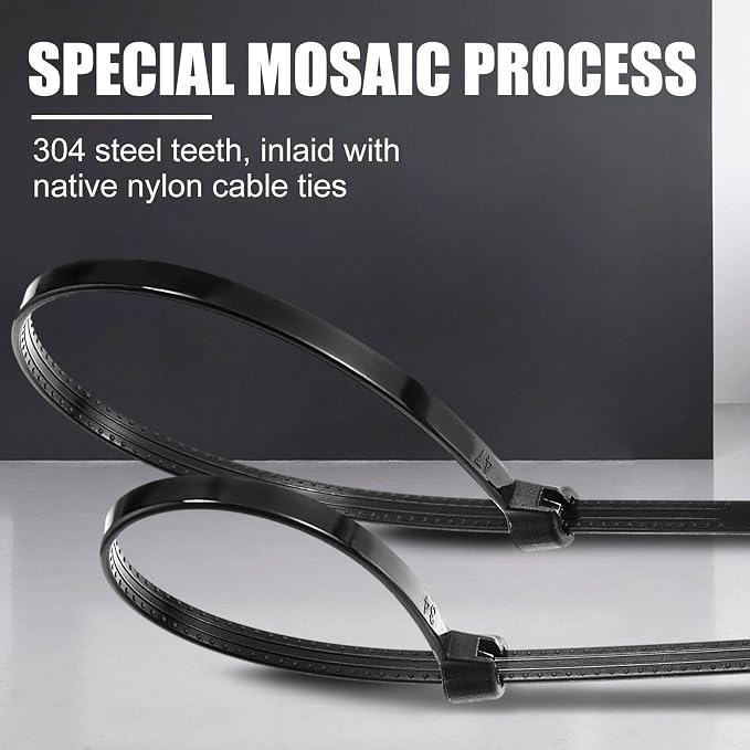 Blulu 1000 Pcs 7 Inch Cable Zip Ties with Metal Tooth Stainless Steel Locking Device, Black Nylon Cable Ties, 50 Lbs Tensile Strength, UV Resistant Wire Wraps Multi Purpose for Indoor Outdoor Use
