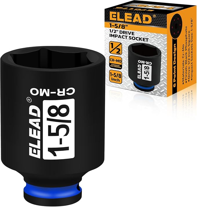 ELEAD 1/2" Drive Deep Impact Socket, 1-5/8 inch SAE 6 Point 1/2-inch Drive Impact Axle Nut Sockets, CR-MO Nut Socket Set, Oil Filter Sockets, Tools for Easy Removal of Axle Shaft Nuts