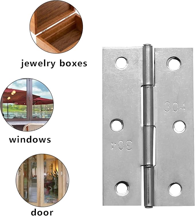 Piutouyar 6Pack Butt Hinge 3 Inch Mini Hinges 304 Stainless Steel Hinges Small Cabinet Hinges Folding Craft Hinges with Mounting Screws for Boxes Gate Drawer