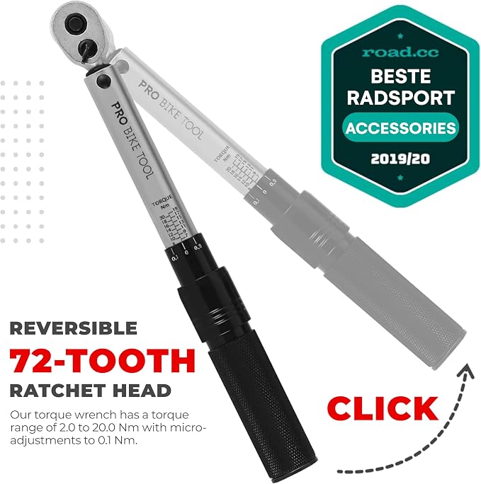 PRO BIKE TOOL 1/4 Inch Drive Click Torque Wrench Set - Precise 2 to 20 Nm Bike Tool Kit for Road and Mountain Bikes - Includes 1/4 Torque Wrench, Allen, Torx Bits, Extension Bar and Storage Box | 20-150 in-lb, Allen & Torx Bits, Extension Bar, Protecti...