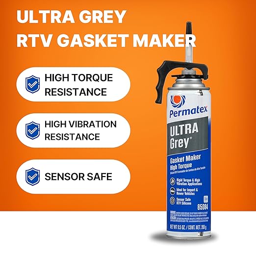 Permatex 85084 Ultra Grey Rigid High-Torque RTV Silicone Gasket Maker, 9.5 oz. PowerBead Can