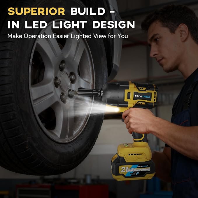 900Ft-lbs (1200N.m) Impact Wrench, 1/2" Cordless Impact Gun, 21V High Torque Brushless Impact Driver, 2x4.0Ah Batteries Electric Impact Motor Variable Speeds for Car/Pickup Truck/Mower, Yellow