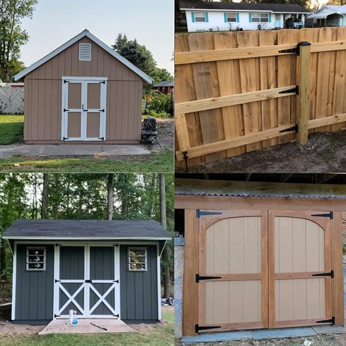 HILLMASTER 6 Inch T-Strap Heavy Duty Shed Door Hinges Gate Strap Hinges Black Tee Hinge Wrought Hardware for Wooden Fences,Yard,Barn Door,Rustproof (4 Pack)