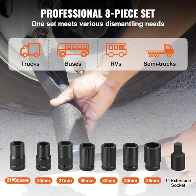 VEVOR Torque Multiplier, 1 Inch Drive Lug Nut Wrench/Multiplier Heavy Duty Torque Multiplier Wrench Set, 1:58 4800N.m Lug Nut Remover, Includes 8 Sockets (24-38mm) and Storage Case