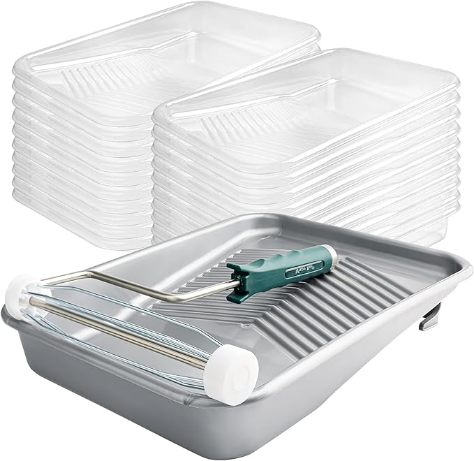 Mister Rui Paint Tray, 22 Pack 9 Inch Paint Roller Trays, Disposable Paint Tray with Liners and 5 Wire Roller Frame, Plastic Paint Trays for Painting Walls