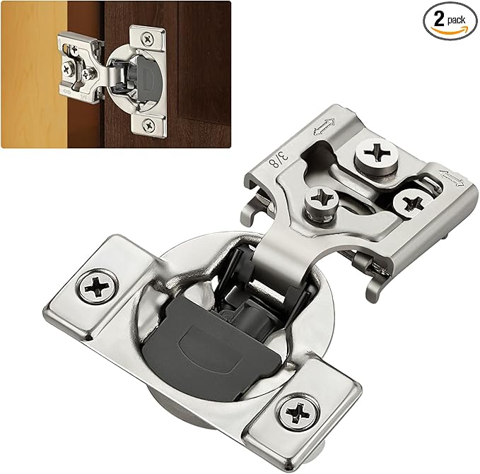 2 Pack (1 Pairs) 3/8" Overlay Soft Close Cabinet Hinges, Satin Nickel Stainless Steel Concealed Hinges with 3D Self-Closing for Face Frame Doors & Kitchens