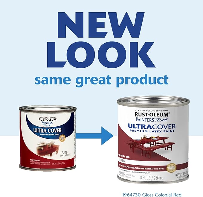 Rust-Oleum 267312-Painter's Touch Latex Paint, 1 Half Pint, Satin Colonial Red