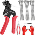 Metal Zip Ties Gun Kit, Stainless Steel Tie Wrap Gun with 300 Metal Cable Ties & Industrial Scissors, Self-Locking Metal Wire Ties for Chainlink Fence Electrical Cable Fastening and Cutting