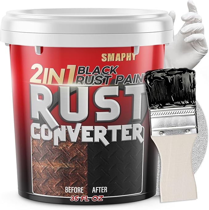2 in 1 Rust Converter & Metal Primer, 35 oz Black Rust Reformer Paint for Metal, Frame, Trailer, Truck, Car Chassis, Heat-Resistant Rust Encapsulator & Inhibitor with Long-Term Protection,Matte Black