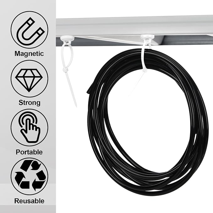 Leinuosen 30 Set Magnetic Zip Tie Mount and Nylon Cable Ties, 19 mm Multipurpose Wire Cable Holder Mount Wire Clips Management Electrical Organization Supplies (White)