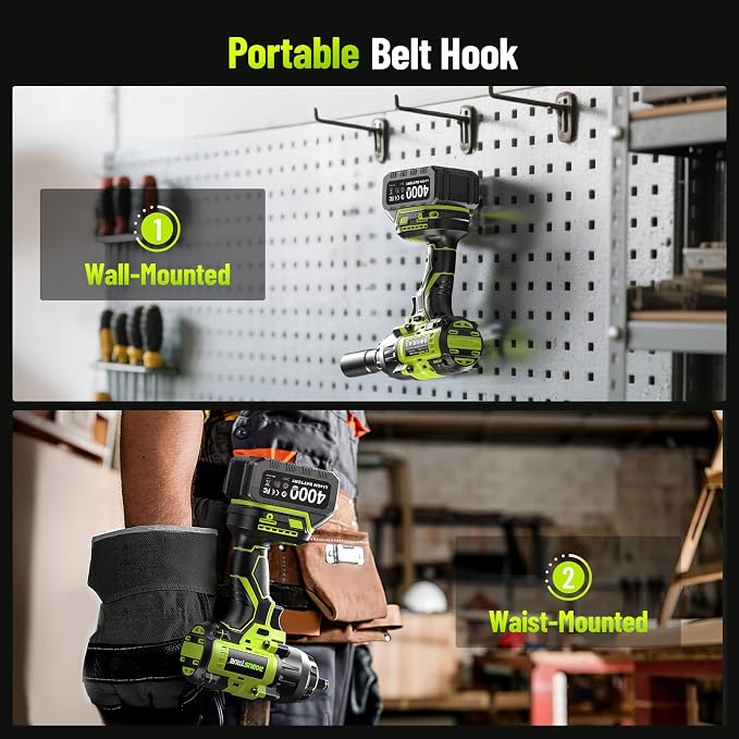 1600N.m (1180ft-lbs) Cordless Impact Wrench, 1/2 High Torque Brushless Impact Gun, 2400RPM Power, 2 x 4.0Ah Batteries, Fast Charger, Impact Wrench for Heavy Duty Truck RV Mower