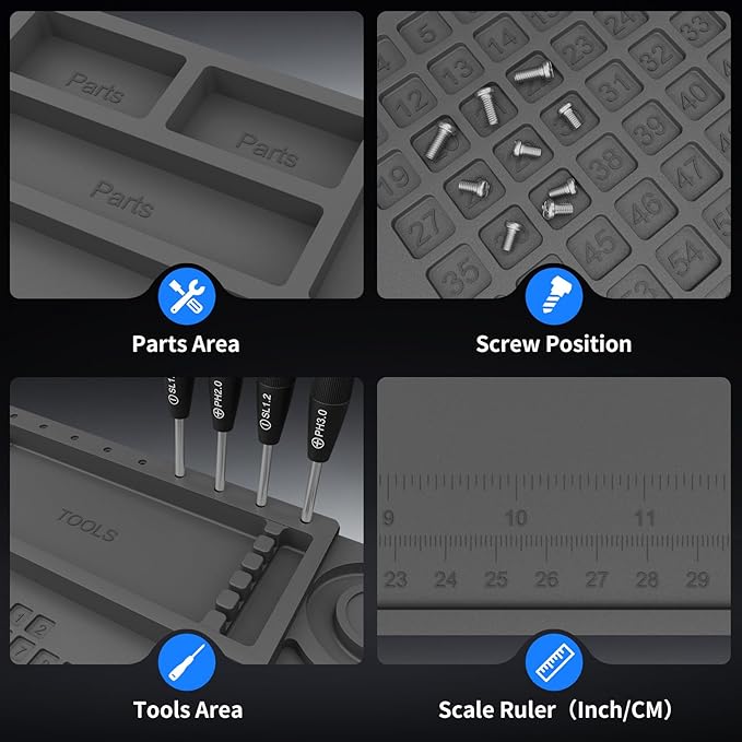STREBITO Soldering Mat Electronics Repair Mat, Solder Pad Heat Resistant 932°F, Magnetic Work Mat Silicone Pad for Soldering, Computer, Laptop, Cell Phone, RC, Watch, Gun, Size 17.7" x 11.8" (Grey)