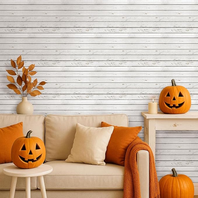 COMSTICKC Peel and Stick Faux Wood Wall Panels Shiplap Wall Sticker, 10 Pcs of 12" x 12", Ultra-Light Thin PVC 3D Fake Wood Adhesive Wall Covering Wallpaper Interior Decor, Vintage White Grain