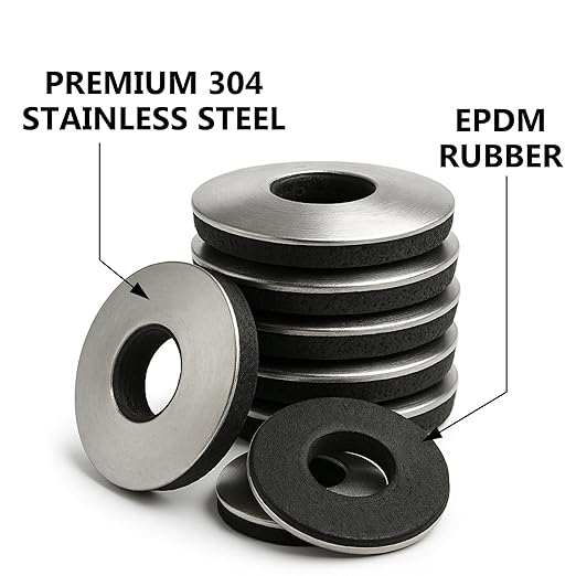 100 PCs #8 EPDM Bonded Sealing Washers, 304 Stainless Steel Backed Rubber Washers for Screws