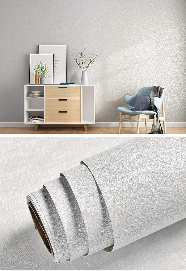 Cohoo Home Silk White Wallpaper Peel and Stick Contact Paper White Textured Contact Paper for Cabinets Self Adhesive Removable Wallpaper for Bedroom Wall Sticky Waterproof Shelf Liner 15.7inW 118inL
