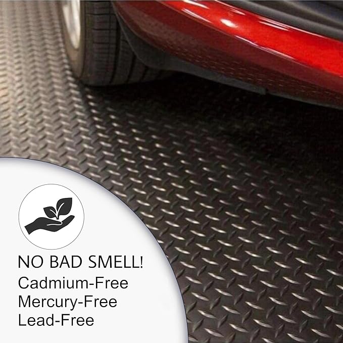 SEAL 4 x 15 FT Premium Garage Floor Mat, Solid 2.8mm Thick Lay-Flat Black Commercial Grade Heavy Duty Parking Mat for Garage Floor, Golf Cart, Water/Stain Resistant Runner (Embossed Diamond Plate)